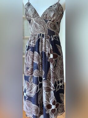 Trina Turk Silk Slip Dress Empire Waist Brown Floral Sz 8 Summer